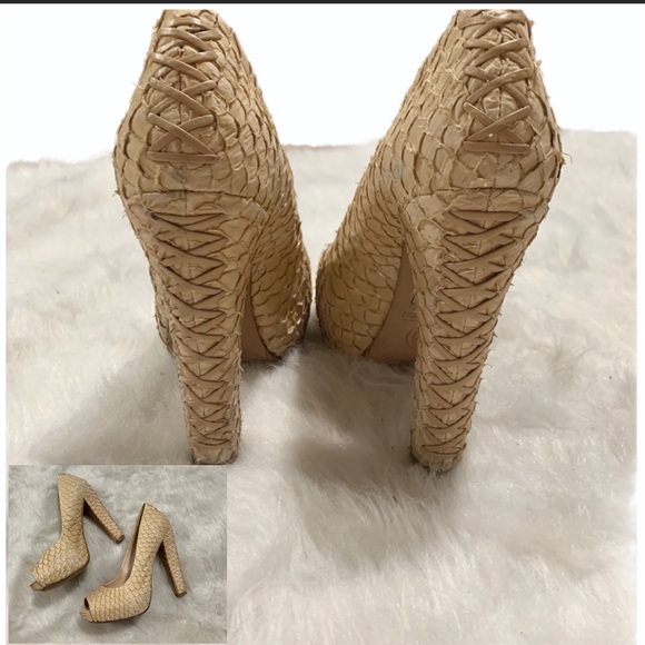 House of Harlow 1960 Shoes - Like New House of Harlow 1960 Nude Corset Back Snakeskin Peep Toe Platform Heels